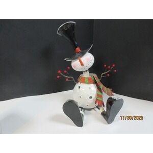 Pier 1 Imports Metal Snowman Tea Light Candle Holder Red Scarf Hat